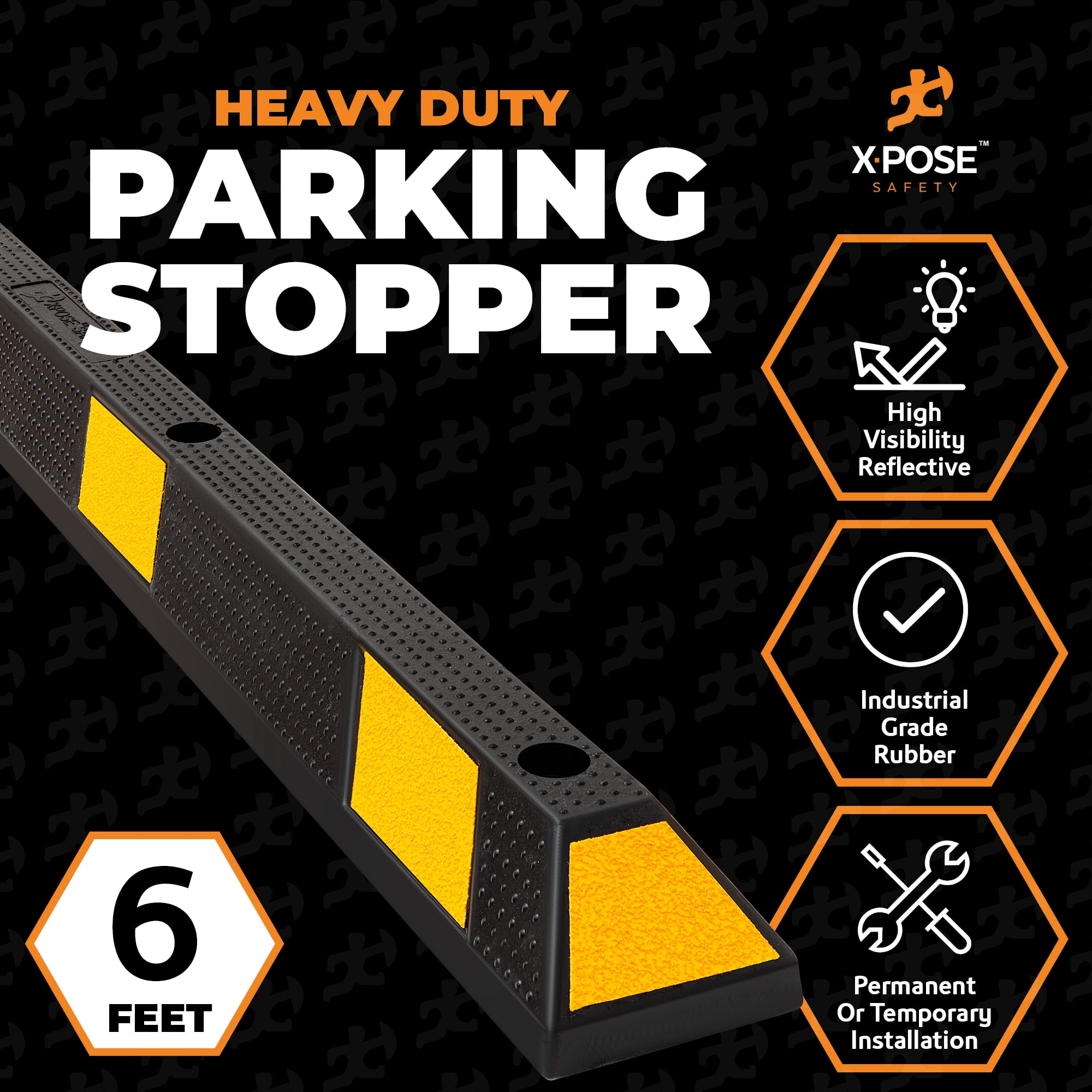 Xpose Safety Parking Block Curb Stop, 72" Heavy Duty Parking Stop Protect Vehicles Walls Yellow Reflective Strip, Car Tire Stopper, Wheel Stop Bumper, Parking Stopper for Garage, Driveway 2 Pack