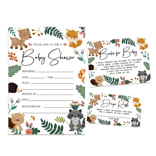 Inkdotpot Set Of 30Jungle Animals Baby Shower Invitations-Diaper Raffle Tickets And Baby Shower Book Request Cards Gender Neutral Invites Its A Boy Its A Girl
