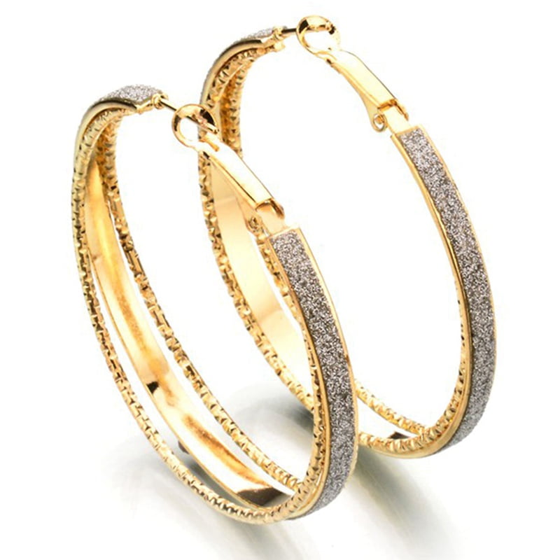 New Women Gold Silver Big Circle Smooth Large Ring Hoop Earrings