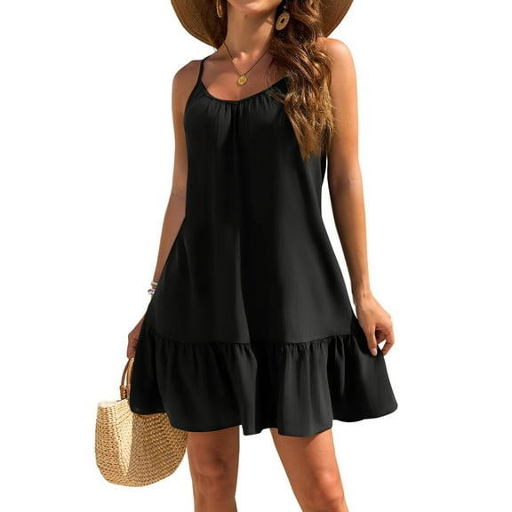WTOBBY Women's Dress Sleeveless Loose Casual Beach Dress, Chic and Comfortable for Summer Outings, Vacation Style Essential,Black L