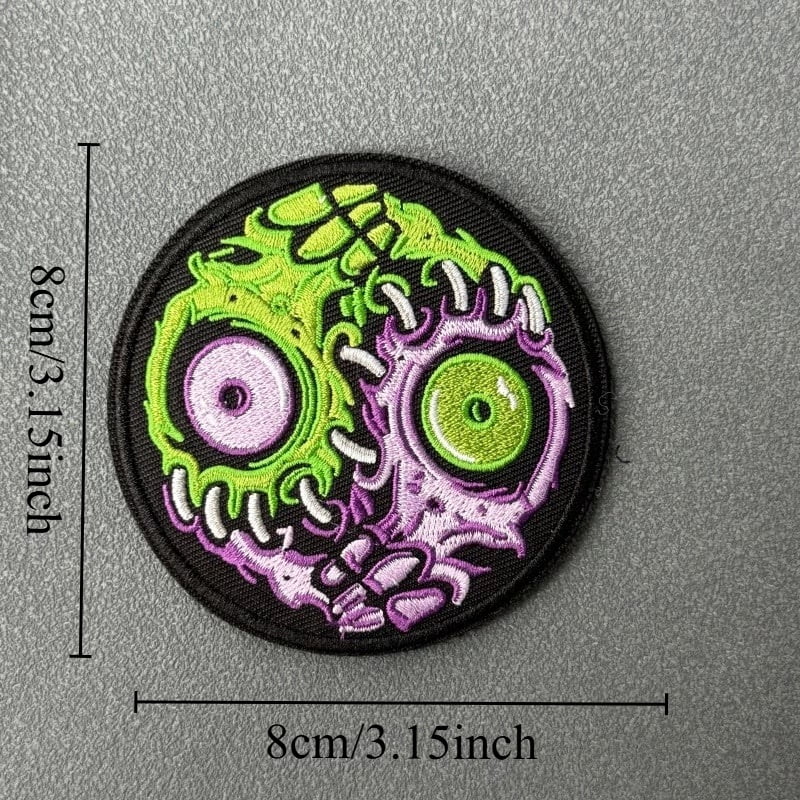 Zombie Eyeball Patch - Yin Yang Monster Eyes Embroidery Badge with Hook & Loop for Clothing and Backpack