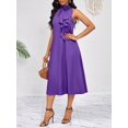 thumbnail image 5 of Purple Halter Neck Midi Dress With 3D Flower And Cascading Ruffle Detail, Loose Elegant Fit For Spring Summer, 5 of 6