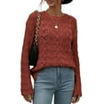 thumbnail image 2 of hirigin Women Trendy Hollow-Out Tops, Crochet Solid Color Crew Neck Long Sleeve Knitted Tops with Flare Cuffs for Ladies, S/M/L/XL, 2 of 9
