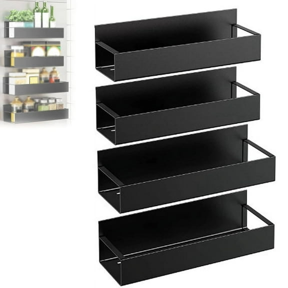 4PCS Magnetic Shelves for Washing Machine Versatile Storage Organizers for Washing Machine Spice Racks for Refrigerator,4 * Magnetic Shelves for Washing Machine (2pc  2pc Larger),Black