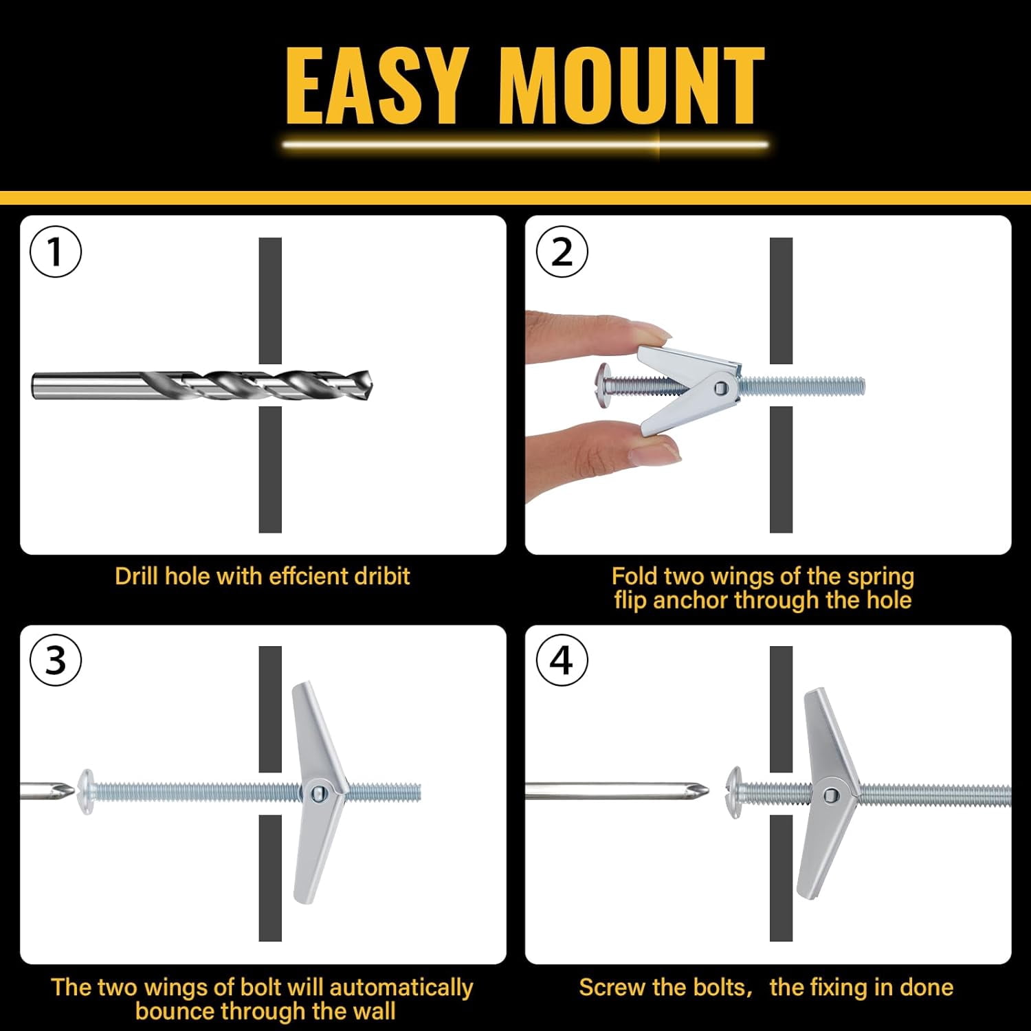 28PCS Heavy Duty Toggle Bolts and Wing Nuts Kit, 3 Sizes (1/4" 3/16" 1/8") Hollow Wall Anchors for Drywall, Plaster & Ceiling, Butterfly Anchors for Hanging TV Mount, Shelves, Heavy Mirrors