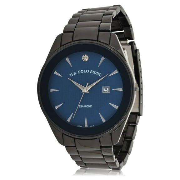 U.S. Polo Assn. Adult Male Bracelet Watch with Diamond on Blue Dial in Black (USC80665WM)