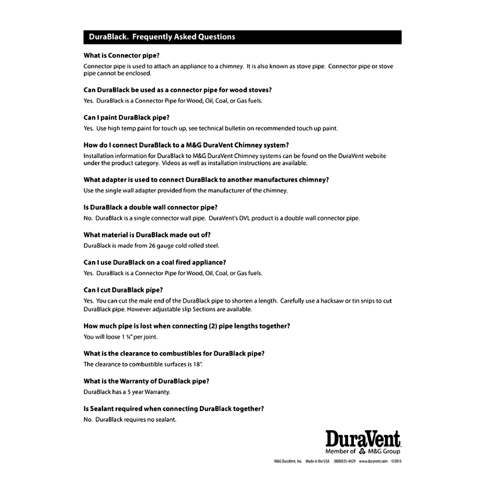 DuraVent DuraBlack 48-Inch 6DBK-48 Single Wall Black Stove Pipe, Black