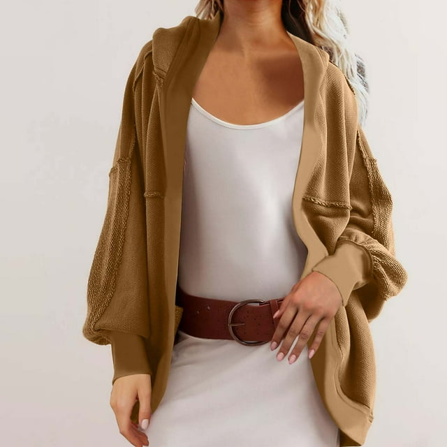 Chaquetas y abrigos casuales con capucha de manga larga para mujer Chaqueta holgada informal de color liso con cuello redondo y manga larga Chaqueta casual con capucha de manga larga para mujer Top de