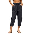 thumbnail image 2 of Xdegoge Women Capri Pants Casual Elastic Waist Drawstring Loose Fit Cropped Trousers with Pockets Lightweight Comfy Summer Beach Vacation Bottoms, 2 of 7