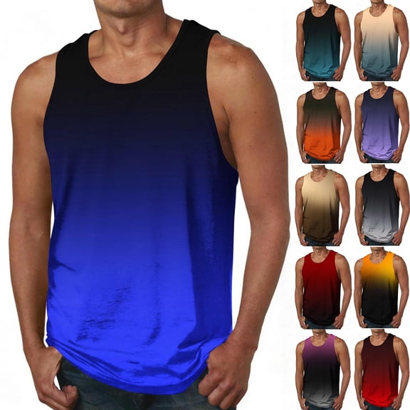 VBVC No Boundarie Men's Plus Summer Gradient Tank Tops,Sleeveless Muscle Shirts,Beach Vacation Workout Vests For Men,Multicolor,S-4XL