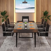 Tribesigns 8FT Conference Table, 94.48L x 47.21W x 29.52H Inches Boat Shaped Meeting Table with Grommet, Modern Seminar Boardroom Table for Office Conference Room (Grey & Black)