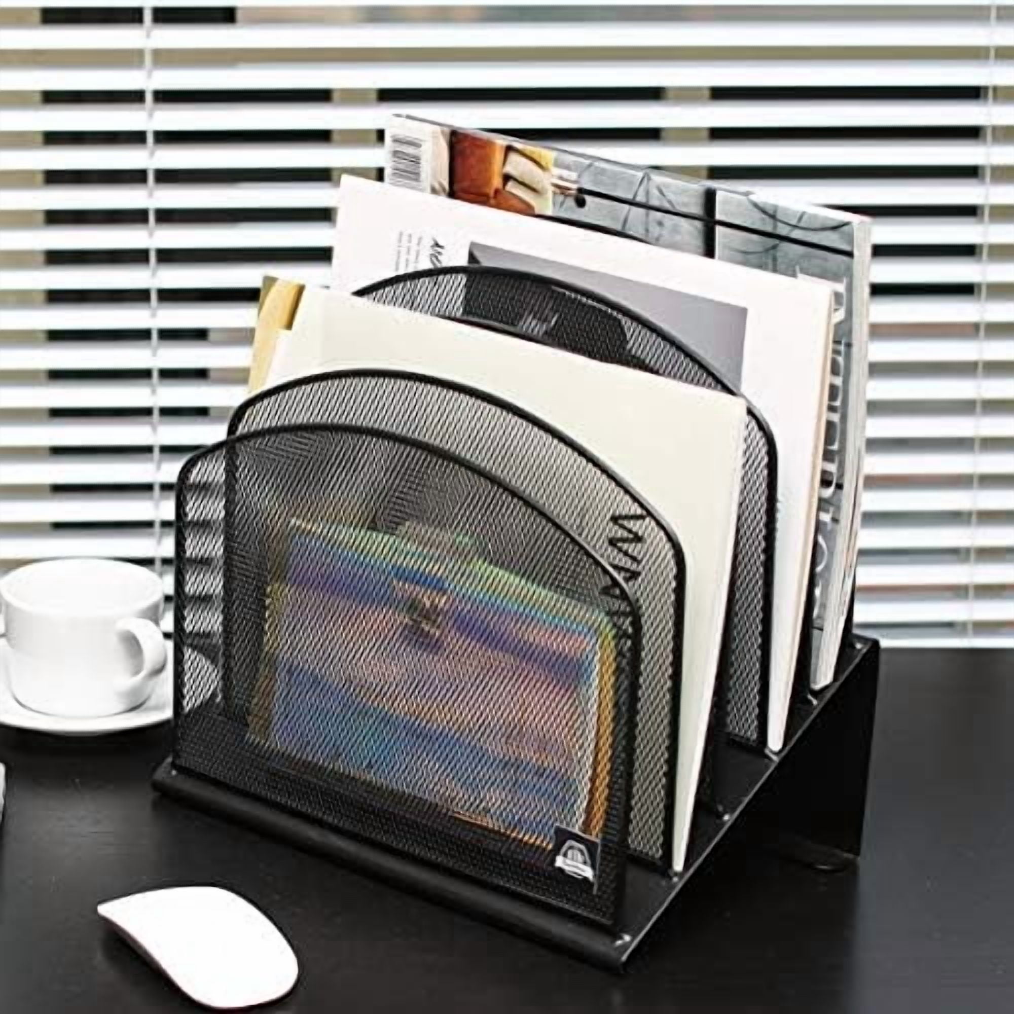 2 Pack Inclined Desk File Organizer, 5 Slot Desktop File Folder Holder Document Holder Sorter Organization and Accessories for Office School Classroom