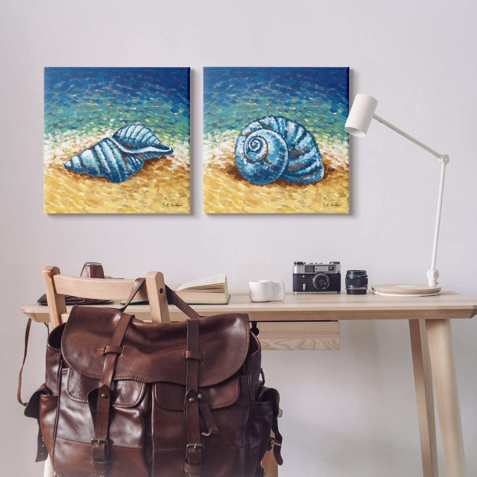 Stupell Industries Conch Shells on Shore Animals & Insects Painting Gallery Wrapped Canvas Print Wall Art, 24 x 24, Set of 2