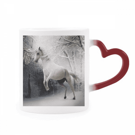 

White Horse Science Nature Scenery Heat Sensitive Mug Red Color Changing Stoneware Cup