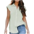 thumbnail image 2 of SELONE Front Button Shirt for Women Short Sleeve Tops Blouses Regular Fit T Shirts Pullover Tees Tops Solid T-Shirts V Neck Tops Casual Blouses Button Up Button Down T Shirts Breathable Green M, 2 of 7
