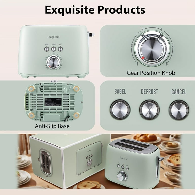 LONGDEEM Slice Toaster, Wide Slots, Shade Settings, Auto Shut