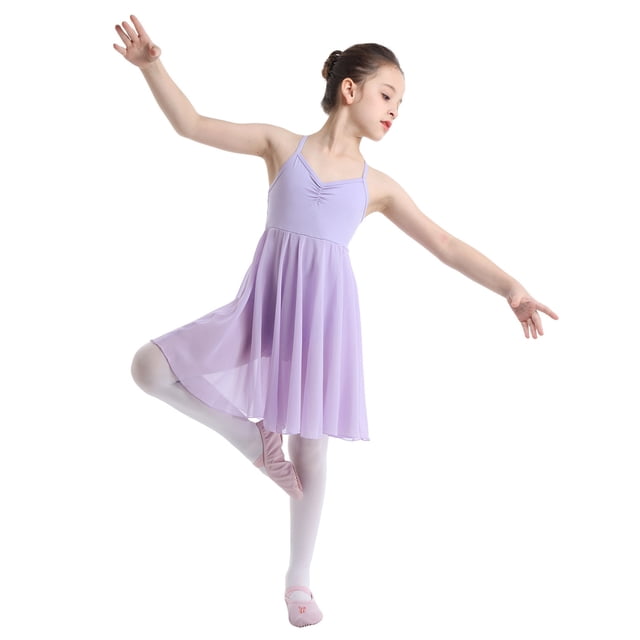 Miaeowve Robe de Danse Lyrique pour Filles Camisole Dos Croisé Ballet Tutu Robe Ballerine Gymnastique Danse Lavande 3TG
