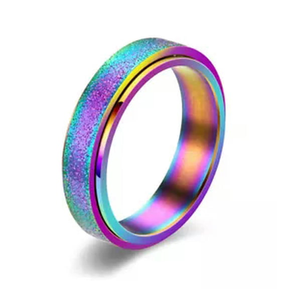 HOOUN Anti-anxiety Spinner Fidget Rotating Ring Men Women Gifts Stainless Steel Rings-multicolor-8
