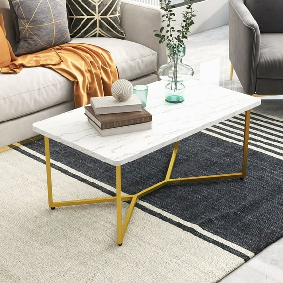 Giantex Coffee Table, Modern Center Table w/Faux Marble Tabletop for Office Home