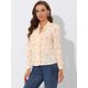 thumbnail image 3 of Blusa de Manga Larga con cuello en V y Estampado Floral Allegra K Albaricoque M, 3 of 5