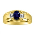 thumbnail image 2 of Men's Sapphire & Diamond Ring Set in Yellow Gold Plated Silver With Satin Finish, 2 of 3