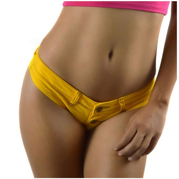 Black and Friday Womens Low Rise Denim Shorts Micro Mini Short Jeans Skinny Stretch Trendy Hotpants Clubwear Activewear Style Yellow L