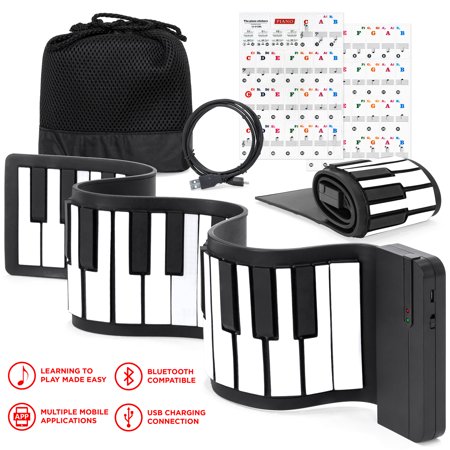 Best Choice Products Kids 49-Key Portable Flexible Roll-Up Piano Keyboard Toy with Learn-To-Play App Game, Bluetooth Pairing, Note Labels