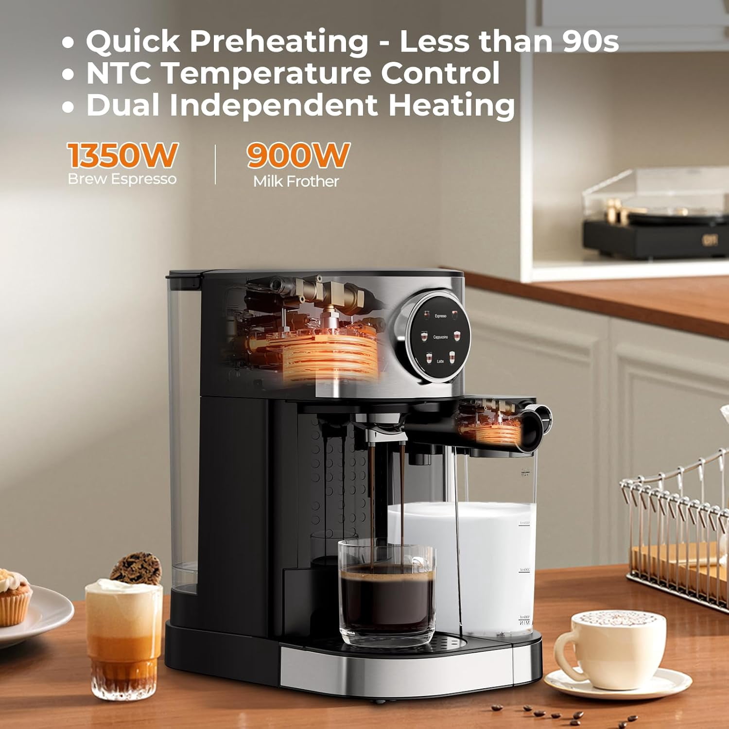 Moifoi 20 Bar Espresso Machine, Multifunctional Coffee Maker with Automatic Milk Frother, Coffee Machine with 57Oz Removable Water Tank & 17 Oz Milk Tank, Cappuccino, Latte