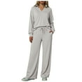 thumbnail image 3 of Quealent 2 Piece Sets For Women Fall Trendy Long Sleeve Sweatshirt Wide Leg Pants Loungewear Set Matching Sweatsuit Light Gray,Size M, 3 of 8