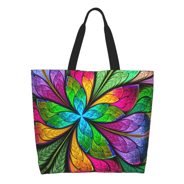 Fotbe Multicolored Beautiful Flower Bolsa Tote Estética de Lona con Estampado para Mujer - Bolsa Reutilizable de Hombro Casual para Vacaciones, Compras, Trabajo y Gimnasio