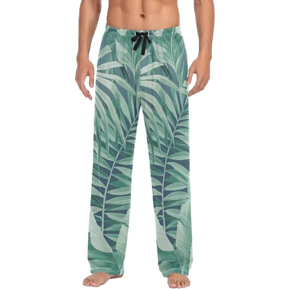 Tropical Palm Leaves Ghost Pajama Pants, Men's Lounge Pants Light with Drawstring and Pockets, Christmas New Year Birthday Father's Day Gifts, X-Large