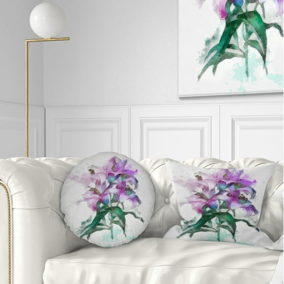 Designart Purple Lilies Illustration Drawing - Floral Throw Pillow - 12x20