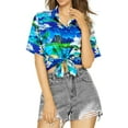 thumbnail image 4 of LA LEELA Button Down Shirt for Women Casual Beach Party Blouse Shirt Summer Short Sleeve Vacation Tops Button up Hawaiian Shirts Blouses for Women S Beach Surf, Blue, 4 of 6
