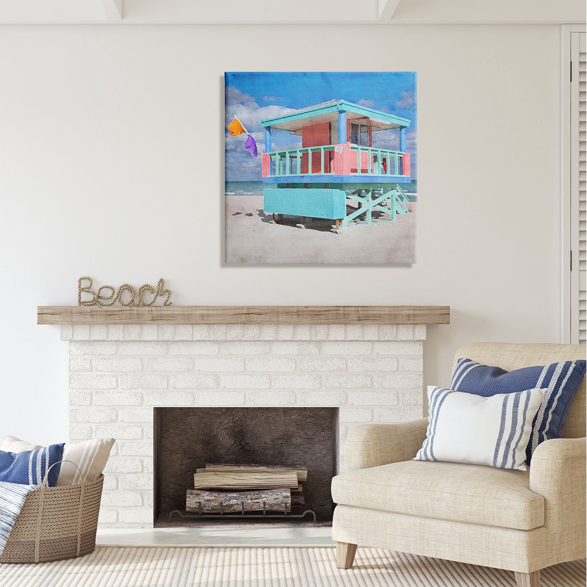 Stupell Industries Blue Summer Beach Hut Nature Painting Gallery Wrapped Canvas Print Wall Art, 30 x 30