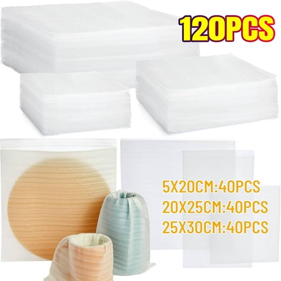 Foam Packing Pouches- 120 Pack Cushioning Foam Wrap for Glass & Dish Protection - Versatile Packing Materials - Fits Moving Boxes & Storage Containers - 3 Sizes, White