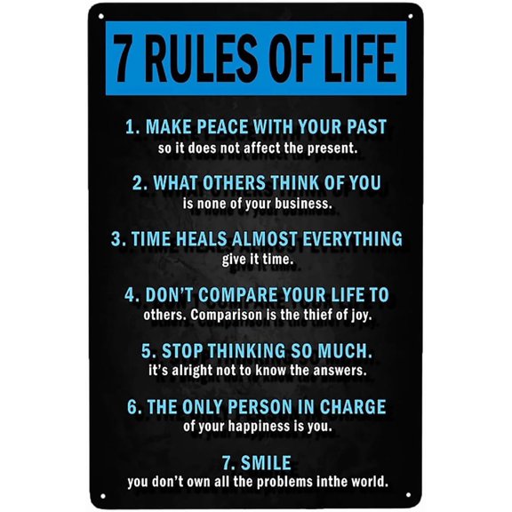 Retro Decor Tin Signs,“Seven Life Rules Sign”,for garage,bar,restaurant,living room,bedroom,kitchen,cafe,bar,8×12inch