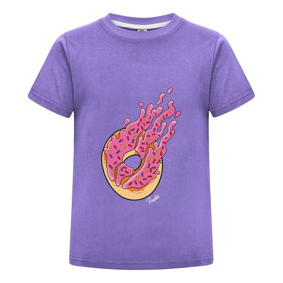 Donut Fire Pink Sprinkle Flame PrestonPlayz Cotton T-Shirt – Kids Gamer Short Sleeve Tee – Bold Flame Design Inspired
