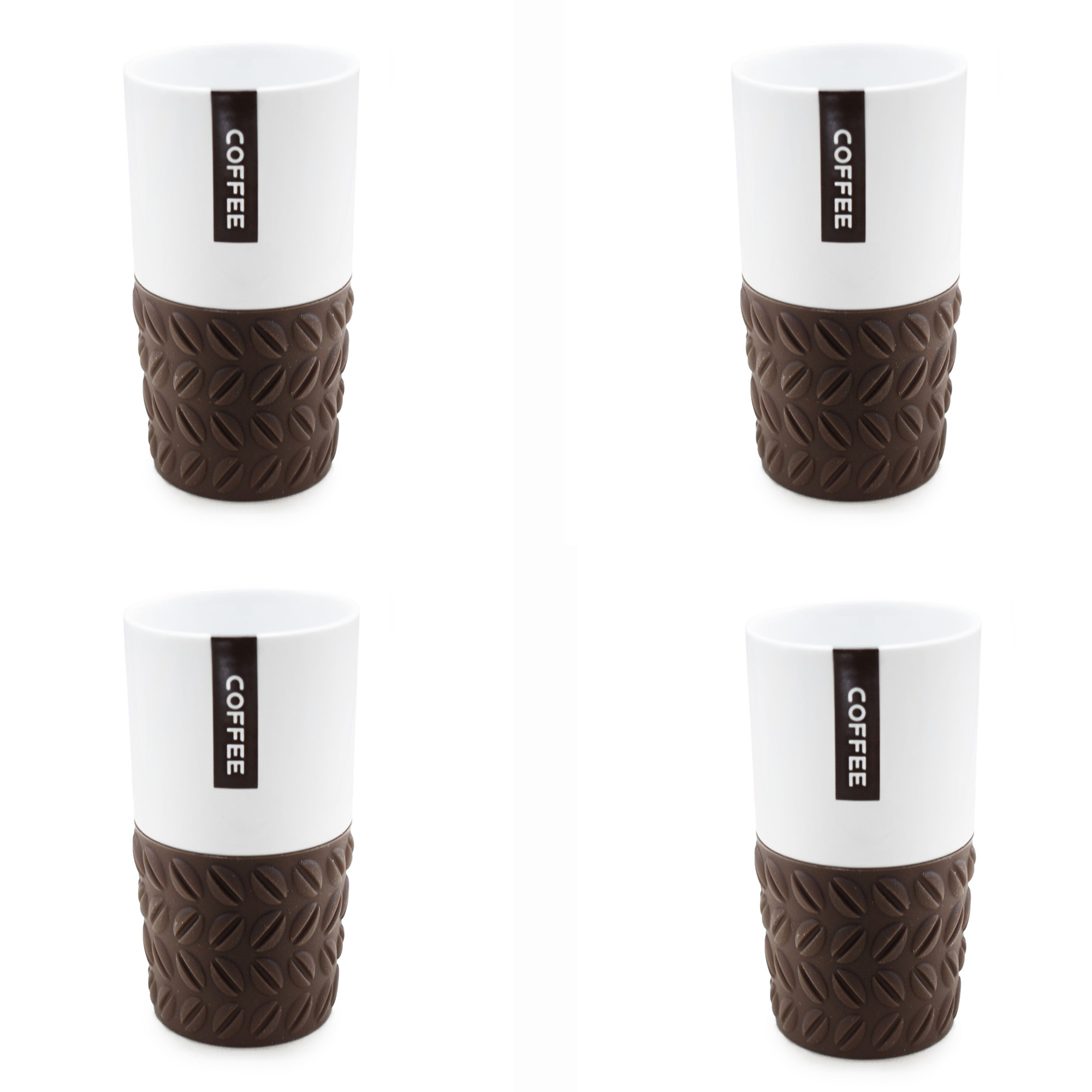 White 8 Oz Ceramic Coffee Mugs With Brown Silicone Grip Set Of 4 Walmart Com Walmart Com