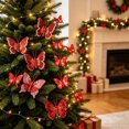 thumbnail image 4 of Lilixerw Red Glitter Butterfly Clips 10 Pack, Sequined Mesh Artificial Butterflies 11.02x7.28x0.79 inch, for Christmas Tree Wreath Fireplace Decoration, 4 of 6