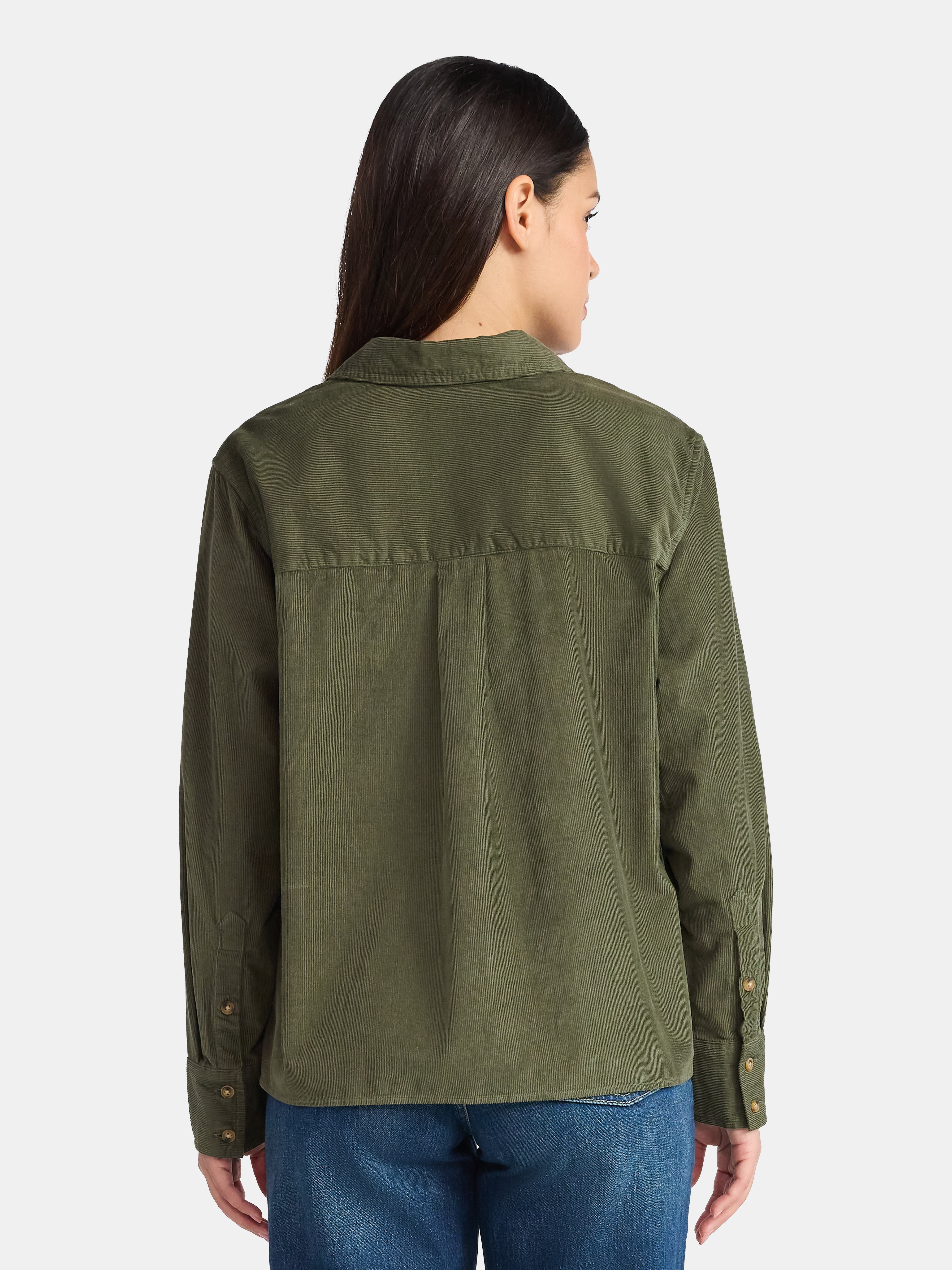 Time and Tru Women's Cotton Corduroy Popover Shirt with Long Sleeves, Sizes XS-XXXL