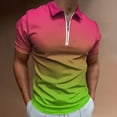 thumbnail image 2 of Pink Green Gradient Men Zipper T-shirt Summer Casual Short Sleeve T-shirt Top, 2 of 7