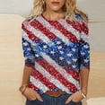 thumbnail image 2 of Womens Independence Day T Shirts Vintage Printed Tees The Statue of Liberty Graphic T-Shirts Scooped Neck 3/4 Sleeve Tops Causal Retro American Flag Tunic Blouses Workout Going Out Clothes, 2 of 5