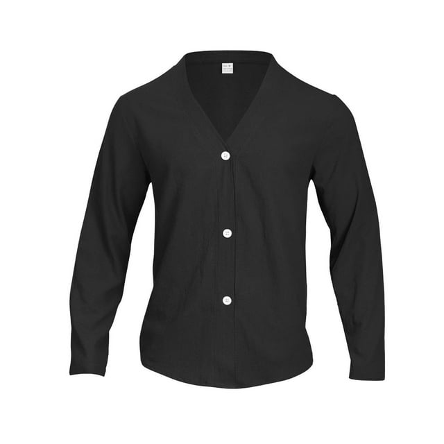 Long Cardigan pour Hommes, Manches Longues, Col en V, Décontracté et à la Mode, Couleur Unie