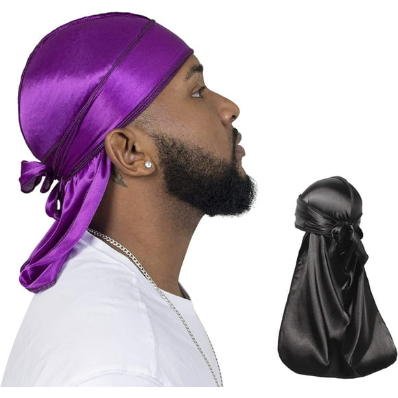 HSHDLDF 2 Pieces Silky Durag Pack for Men Women Waves Premium Satin Deluxe Du-rag