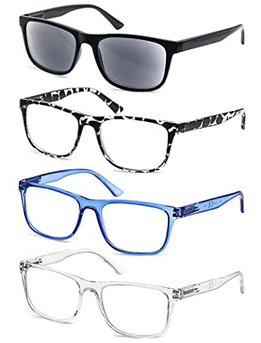 OLOMEE Reading Glasses Oversize Large Square Men Readers 4 Pack,Comfort Lightweight Eyeglasses Flexible Spring Hinge 