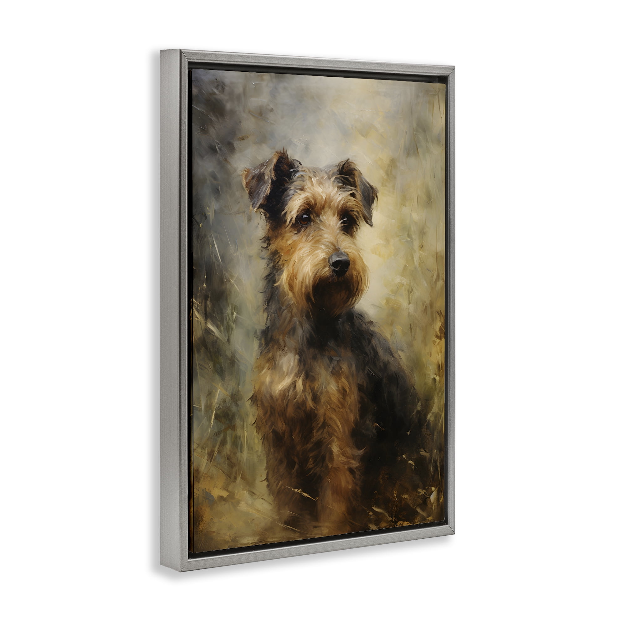 Stupell Industries Poised Terrier Dog Animals & Insects Painting Gray Floater Framed Canvas Art Print Wall Art, 17 x 25