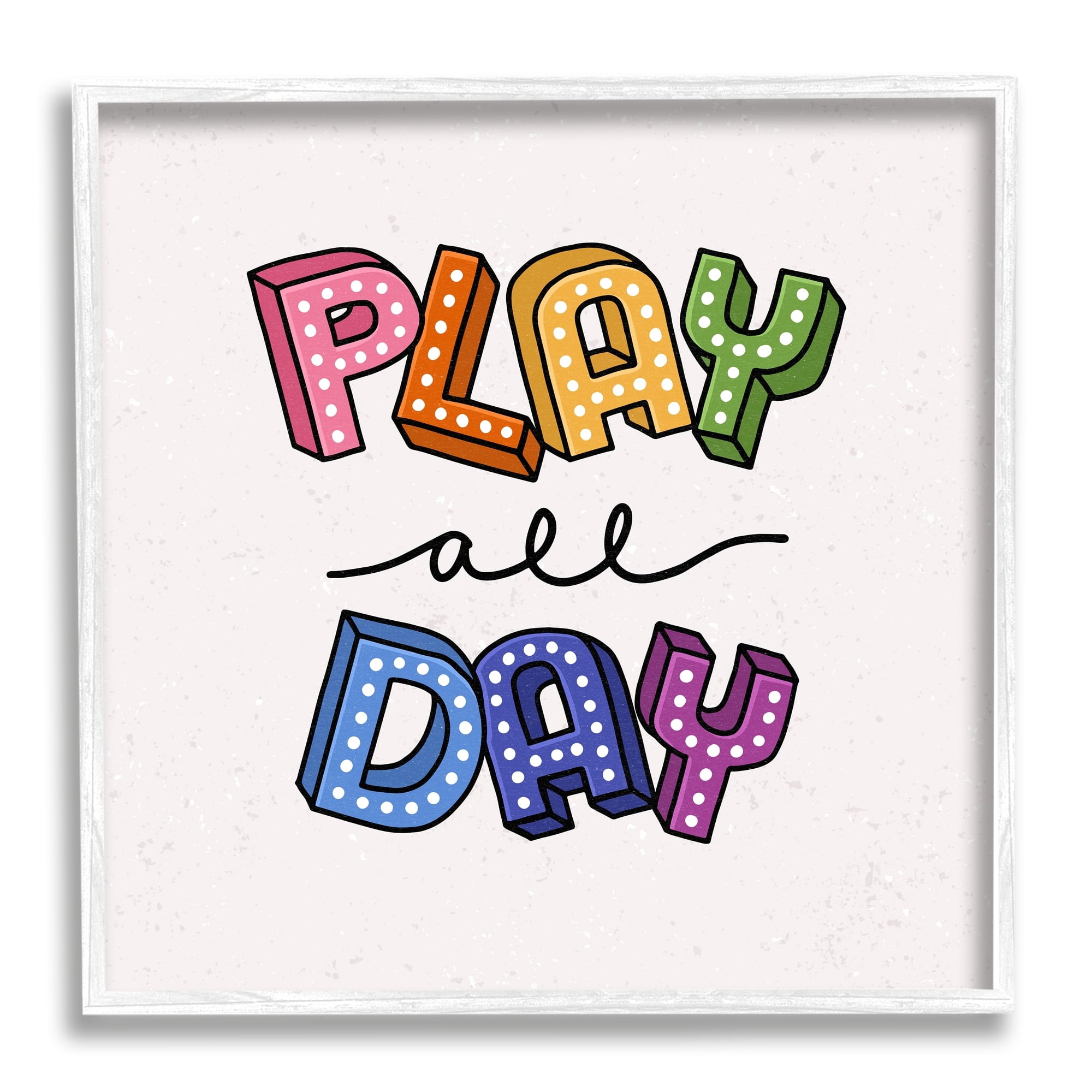 Stupell Industries Play All Day Phrase Funk Kids Retro Lettering,24 x 24, Design by Raye Allison Creations
