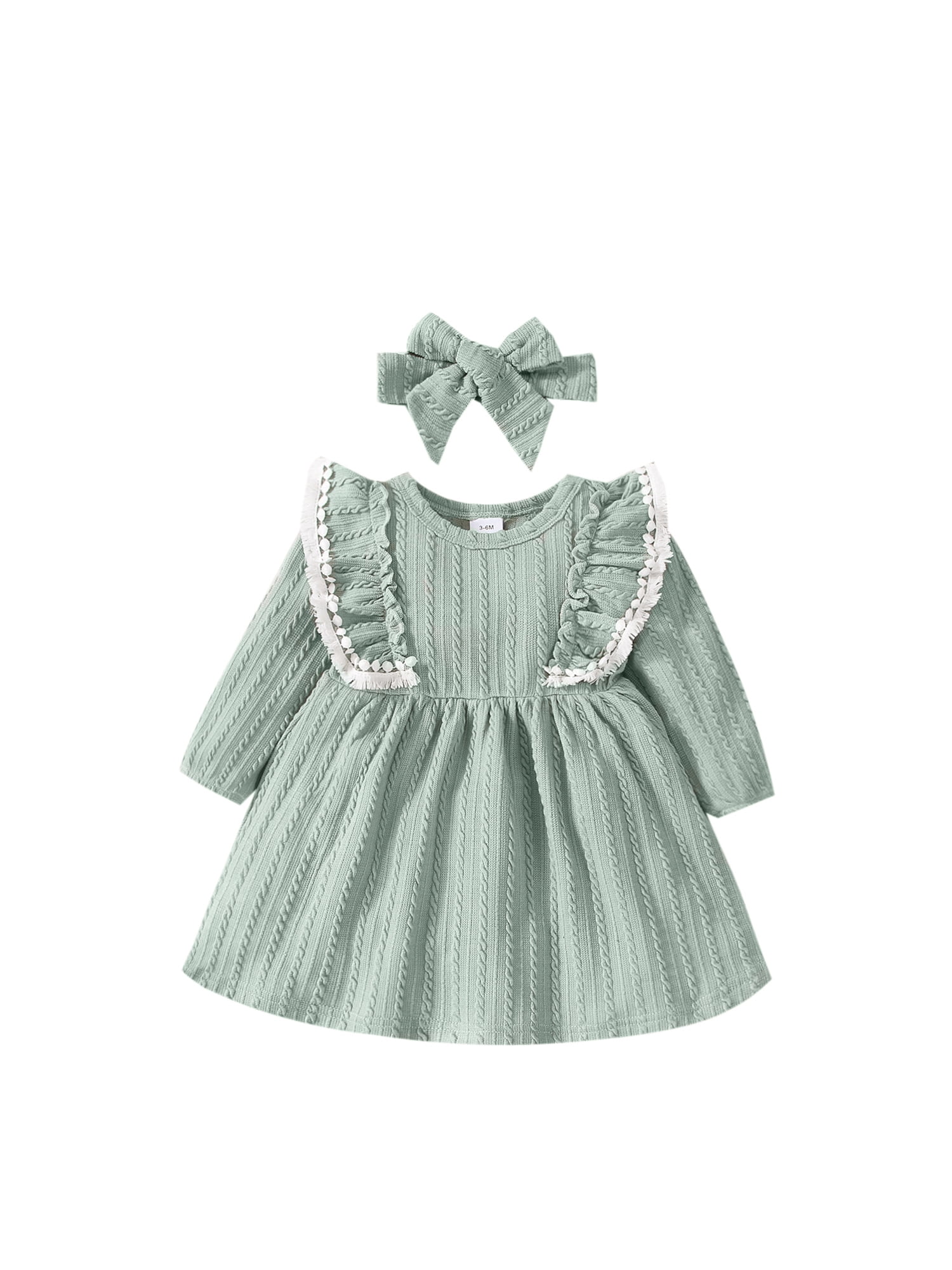 Girls Winter Dress,Kaicran Long Sleeve Ruffles Solid Patchwork Dress Princess Dress for Kids 6M-4T 