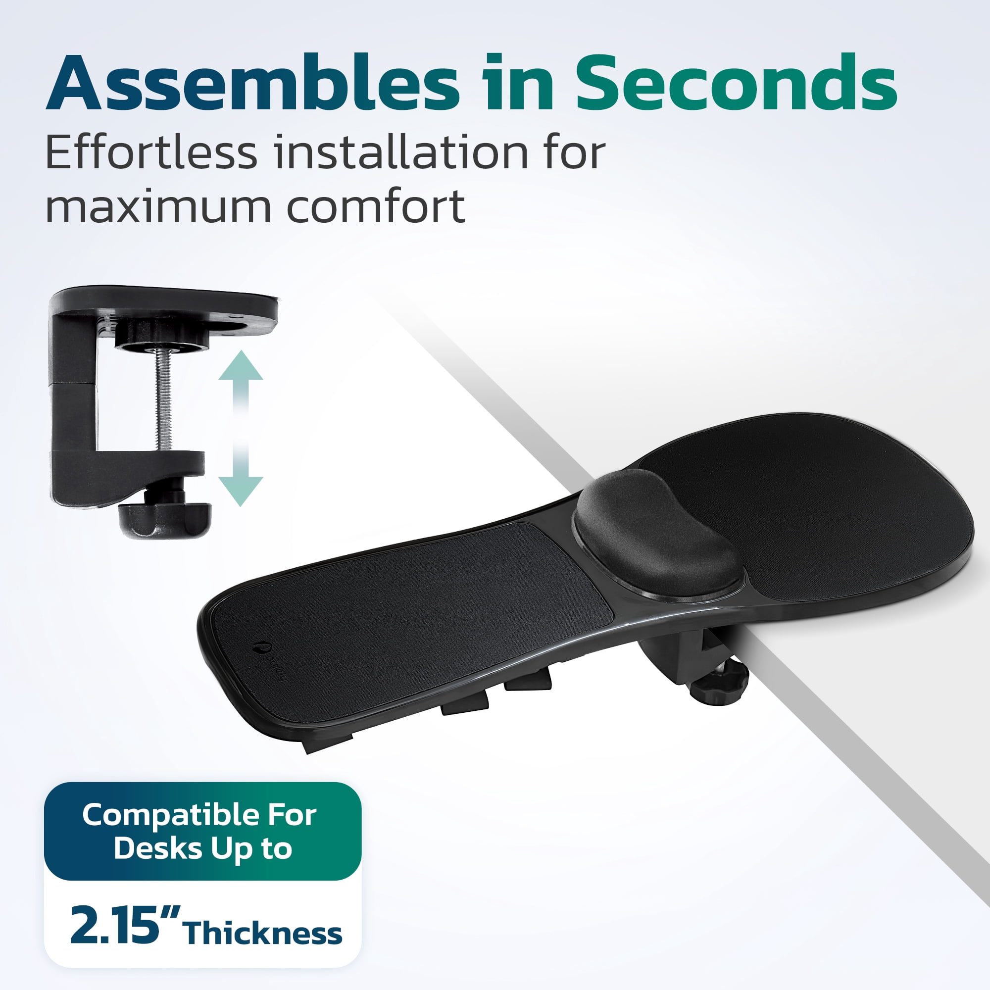 Purely 5920 Ergonomic Arm Rest Mouse Pad for Desk & Chair, 180° Adjustable Arm Wrist Support & Computer Desk Arm Extender, Suitable for Office and Home, Black