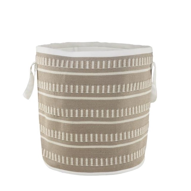 LR Resources BASKE16029GRY021H Tableau de Bord & Bande Géométrique Polyester Panier de Rangement Intérieur & Extérieur&44; Taupe & Blanc - Rond